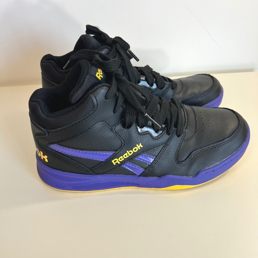 Reebok Kids Basketball Shoes Black Purple Yellow‎ High Top Sneakers Size 5